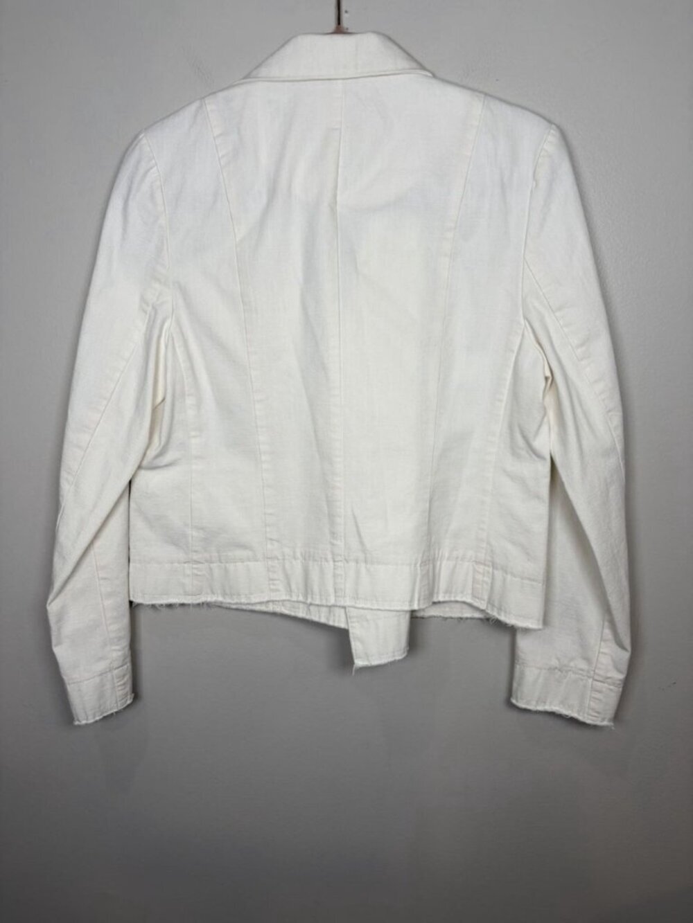 Anthropologie Pilcro Fray Hem Blazer Size 8 Ivory Double-Breasted Oversize - Picture 7 of 9